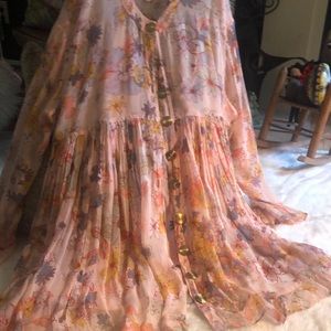 Free People two pieces slip plus cover up , gold buttons , XS